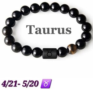 Taurus‎ Zodiac Black Onyx Stone Bracelet Horoscope Bracelet Black Tigers Eye